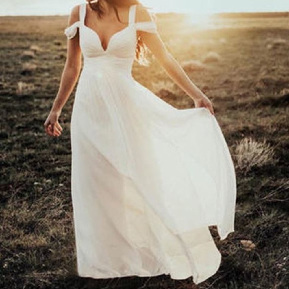 A-Line/Princess Short Sleeves V-neck Straps Floor-Length Ruffles Chiffon Dress